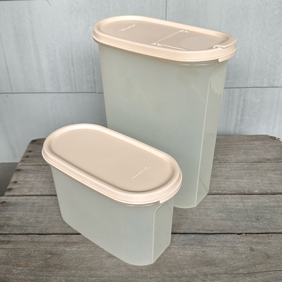 Set of 2 Vintage Tupperware Modular Mates® Oval 4 and 2 Pink Ivory Rose Pour All - Picture 2 of 6